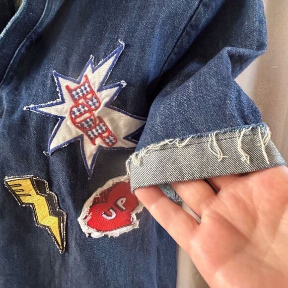 Zara Denim Distressed Hem Patches Dress L - Picture 5 of 8